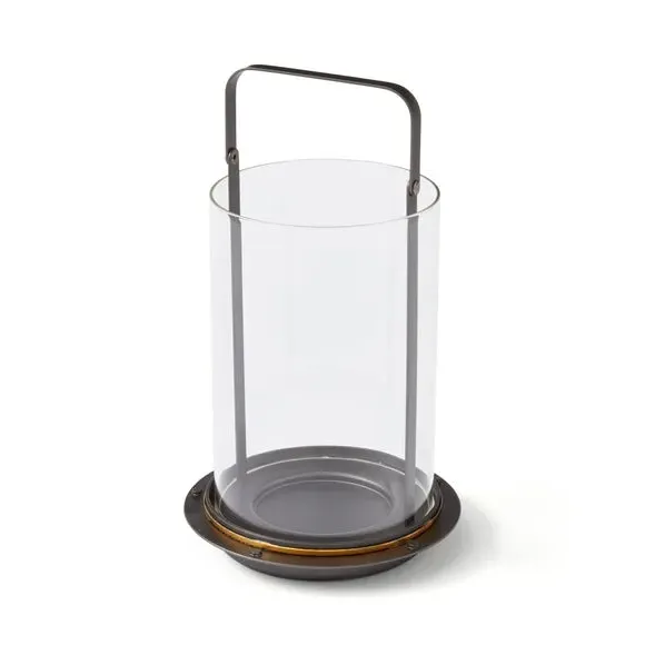 Industrial Lantern with Glass Panels - Black, Metal