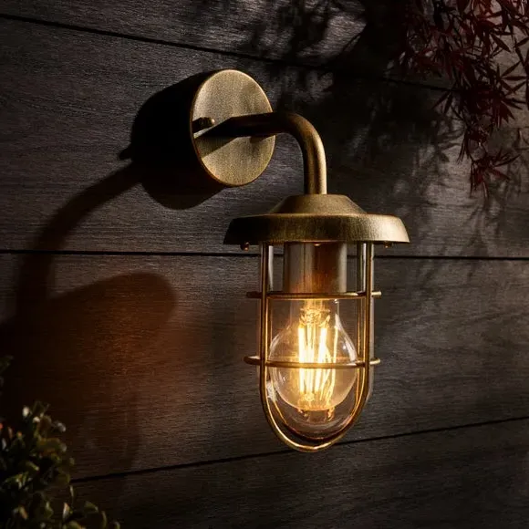 Industrial Outdoor Wall Light - Antique Gold, Metal