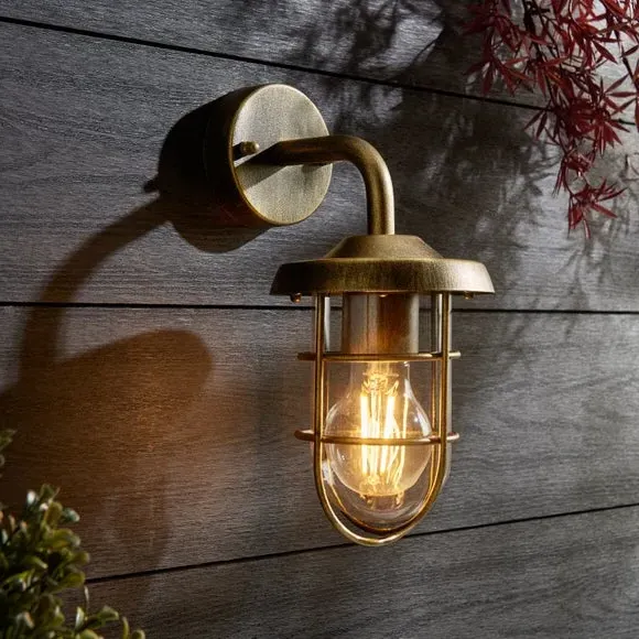 Industrial Outdoor Wall Light - Antique Gold, Metal image