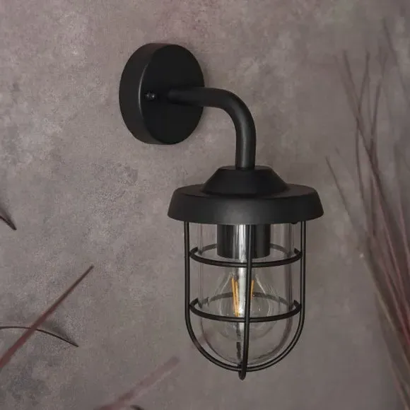 Industrial Outdoor Wall Light - Black, Metal