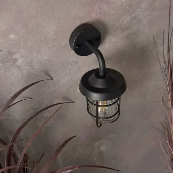 Industrial Outdoor Wall Light - Black, Metal