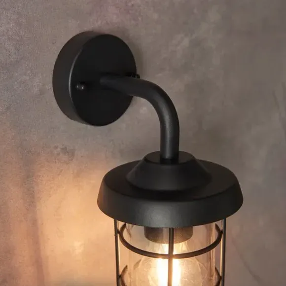 Industrial Outdoor Wall Light - Black, Metal