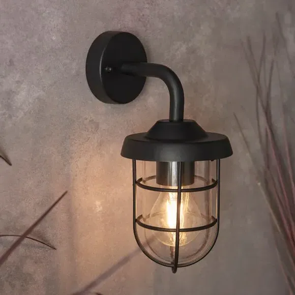 Industrial Outdoor Wall Light - Black, Metal