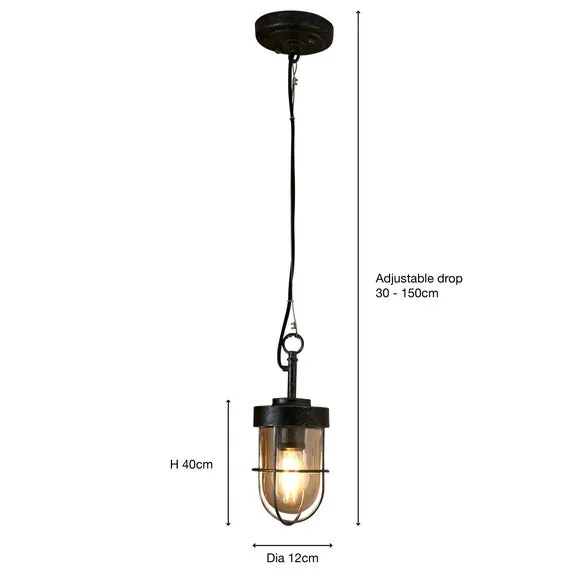 Industrial Pendant Light - Pewter, Glass