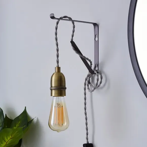 Industrial Plug In Wall Light - Antique Brass