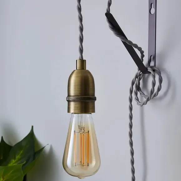 Industrial Plug In Wall Light - Antique Brass