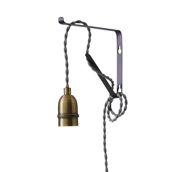 Industrial Plug In Wall Light - Antique Brass