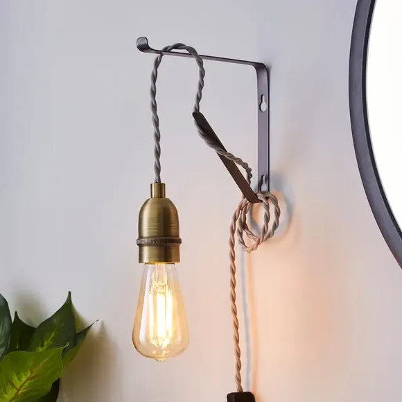 Industrial Plug In Wall Light - Antique Brass image