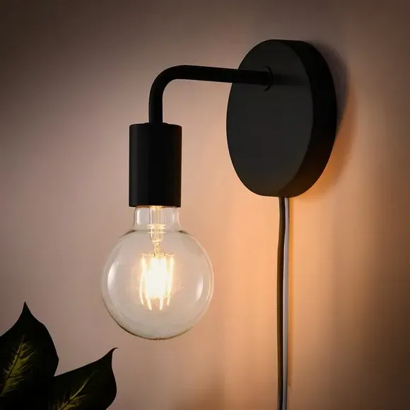 Industrial Plug-In Wall Light - Black, Metal