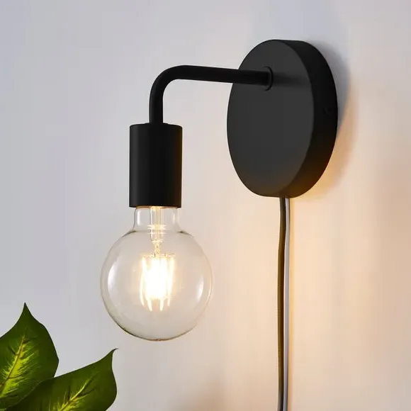 Industrial Plug-In Wall Light - Black, Metal image