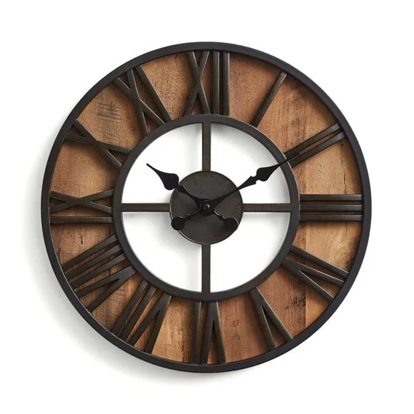 Industrial Skeleton Wall Clock - Brown