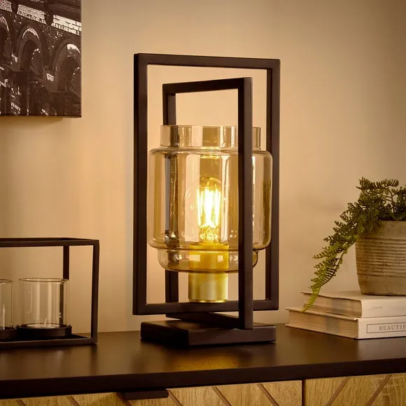Industrial Table Lamp with Glass Shade - Black