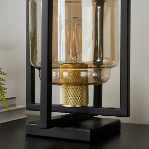 Industrial Table Lamp with Glass Shade - Black