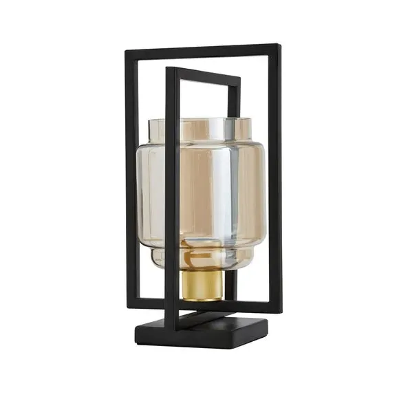 Industrial Table Lamp with Glass Shade - Black
