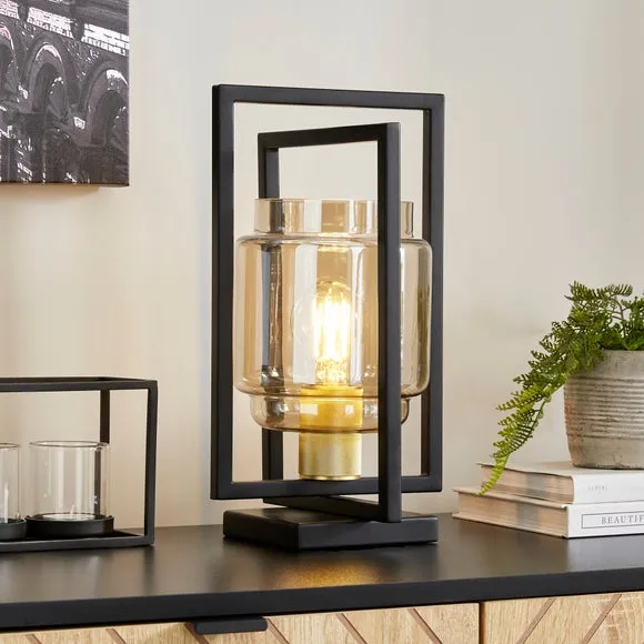 Industrial Table Lamp with Glass Shade - Black image