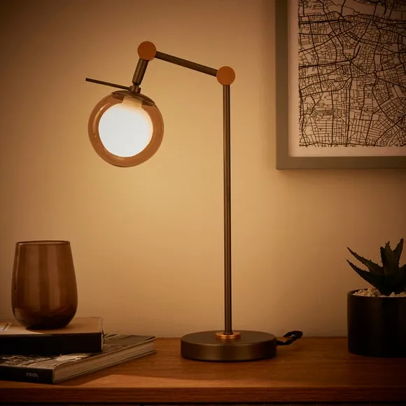 Industrial Table Lamp with Globe - Smoke, Metal