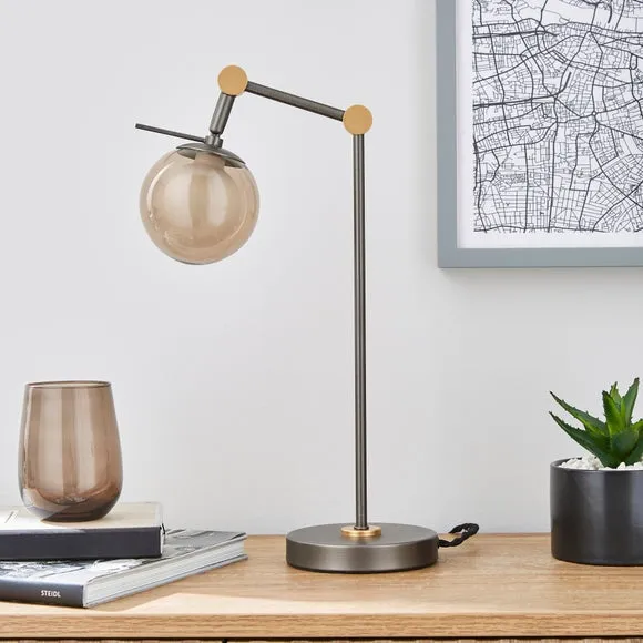 Industrial Table Lamp with Globe - Smoke, Metal image