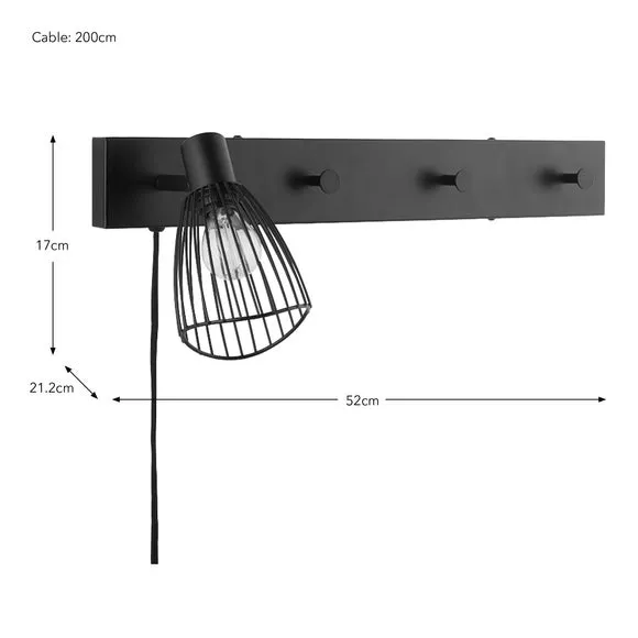 Industrial Wall Light with Clothes Hanger - Wood