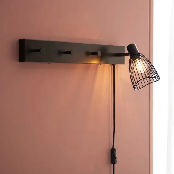 Industrial Wall Light with Clothes Hanger - Wood image