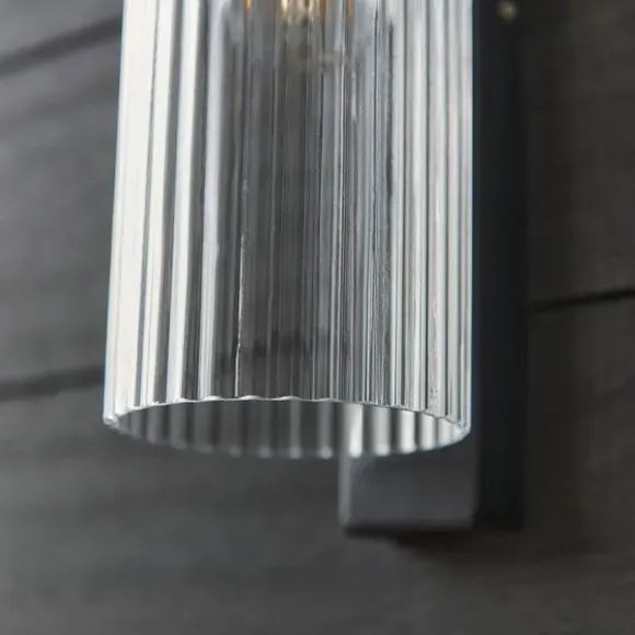Industrial Wall Light with Ribbed Glass - Black