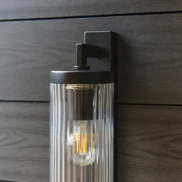 Industrial Wall Light with Ribbed Glass - Black