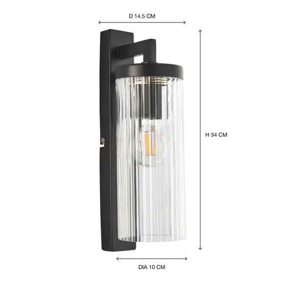 Industrial Wall Light with Ribbed Glass - Black