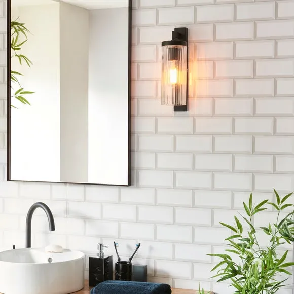 Industrial Wall Light with Ribbed Glass - Black