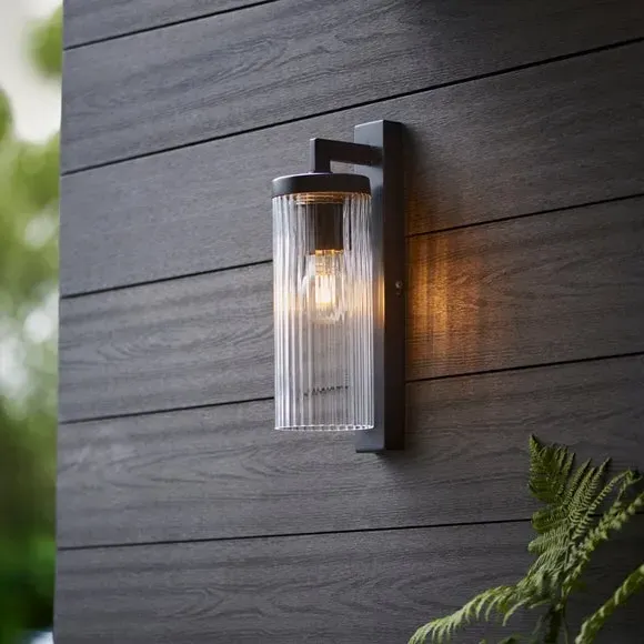 Industrial Wall Light with Ribbed Glass - Black image