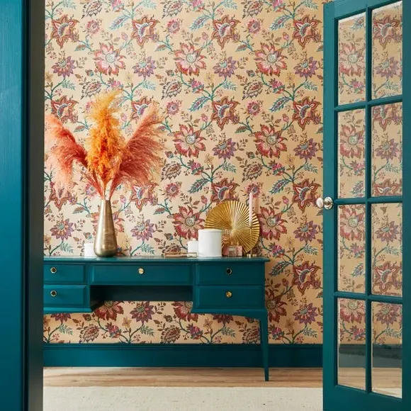 Jacobean Wallpaper with Metallic Accents - Gold image