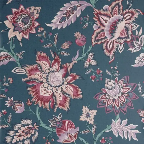 Jacobean Wallpaper with Metallic Accents - Navy