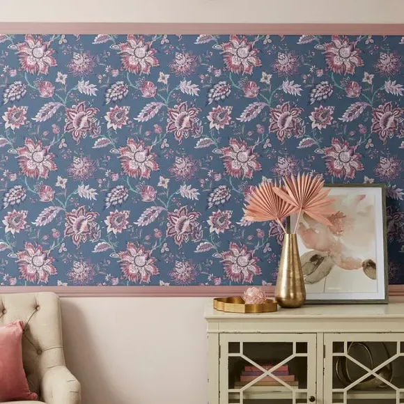 Jacobean Wallpaper with Metallic Accents - Navy