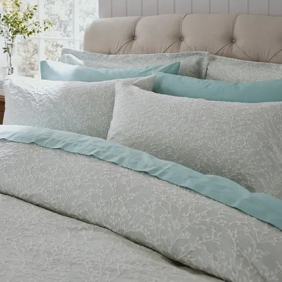 Jacquard Duvet Cover Set - Duck Egg, Cotton