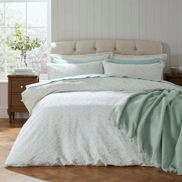 Jacquard Duvet Cover Set - Duck Egg, Cotton
