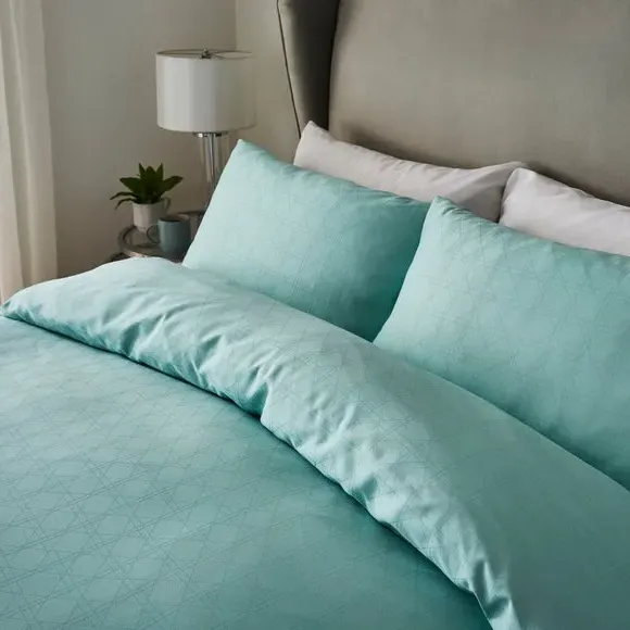 Jacquard Duvet Cover Set - Duck Egg, Cotton Sateen