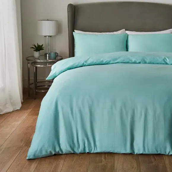 Jacquard Duvet Cover Set - Duck Egg, Cotton Sateen image