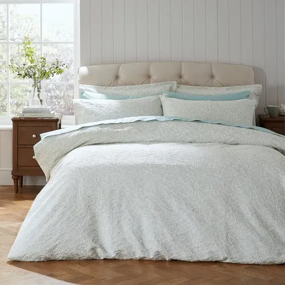 Jacquard Duvet Cover Set - Duck Egg, Cotton