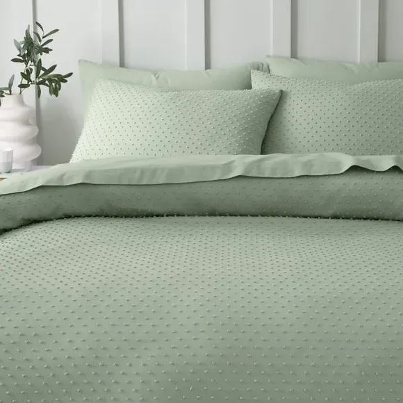 Jacquard Duvet Cover Set - Sage, Polyester