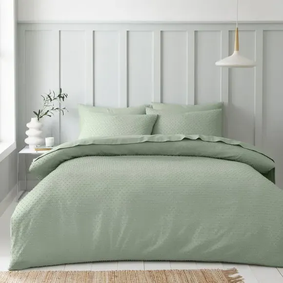 Jacquard Duvet Cover Set - Sage, Polyester