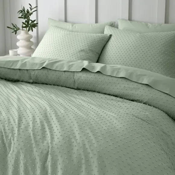 Jacquard Duvet Cover Set - Sage, Polyester