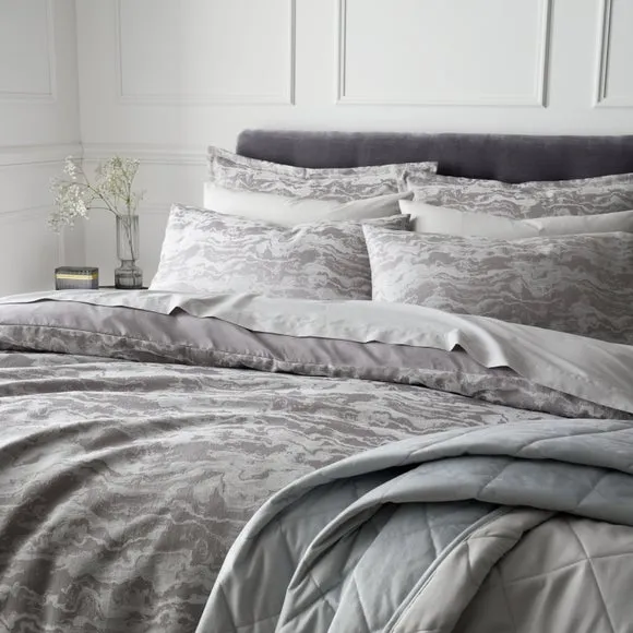 Jacquard Duvet Cover Set - Silver, Polyester