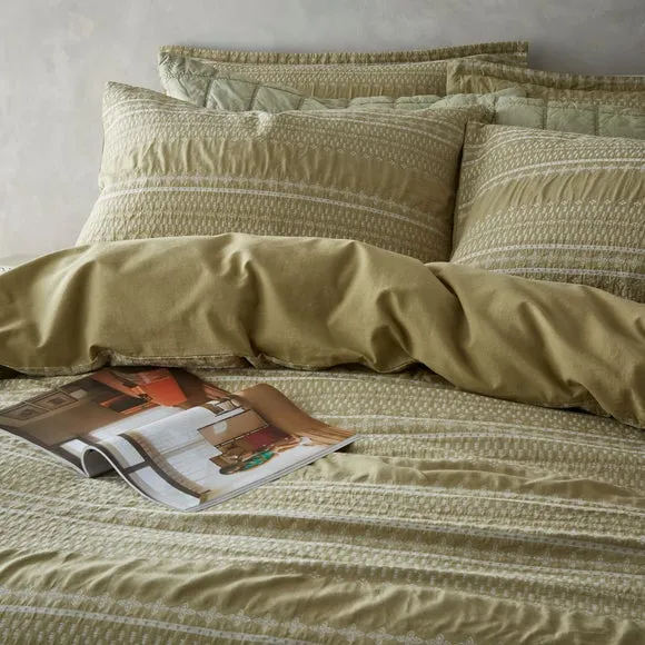 Jacquard Duvet Cover Set - Soft Olive, Cotton