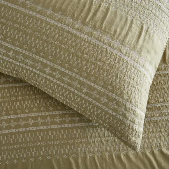 Jacquard Duvet Cover Set - Soft Olive, Cotton