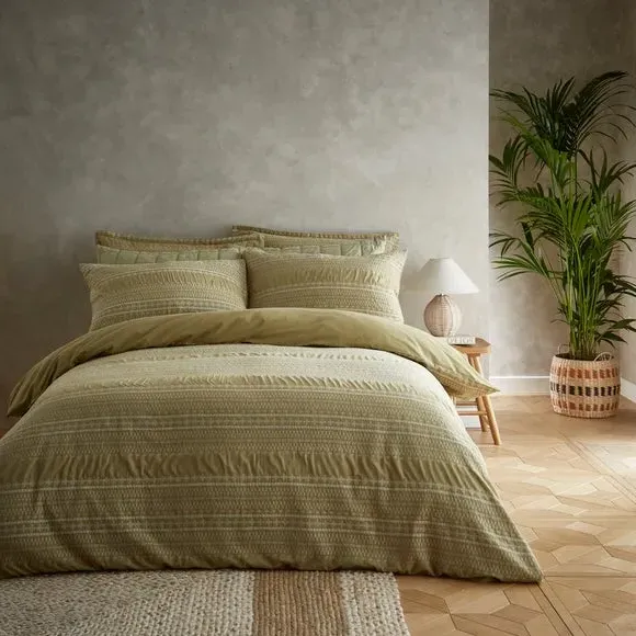 Jacquard Duvet Cover Set - Soft Olive, Cotton image