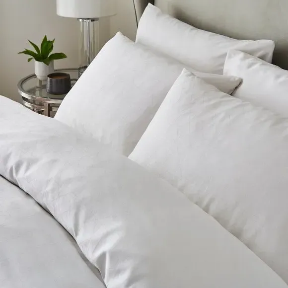 Jacquard Duvet Cover Set - White, Cotton Sateen