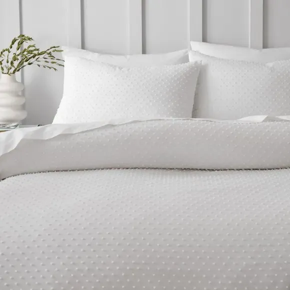 Jacquard Duvet Cover Set - White, Polyester