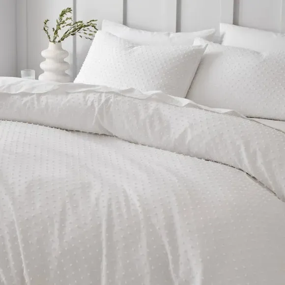 Jacquard Duvet Cover Set - White, Polyester