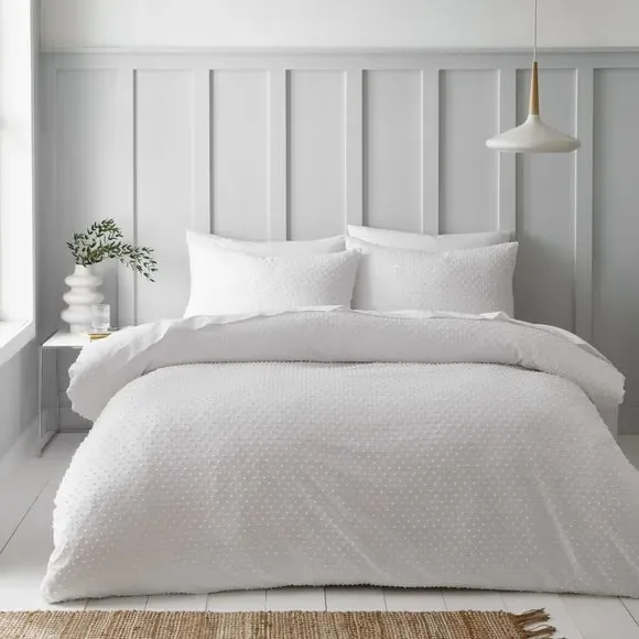 Jacquard Duvet Cover Set - White, Polyester