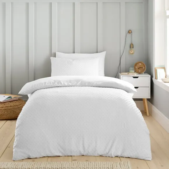 Jacquard Duvet Cover Set - White, Polyester