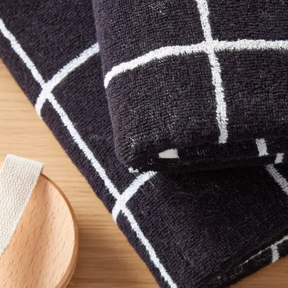 Jacquard Grid Towel - Black, Cotton