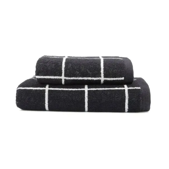 Jacquard Grid Towel - Black, Cotton